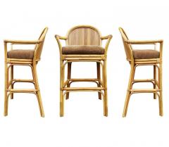 Set of 3 Matching Mid Century Modern Rattan or Bamboo Bar Stools - 2559950