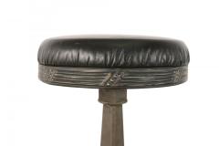 Set of 3 Mid Century American Black Vinyl and Cast Metal Bar Stools - 4172542