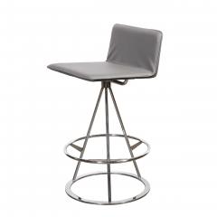 Set of 3 Mid Century Modern Chrome and Gray Leather Geometric Swivel Bar Stools - 1648538