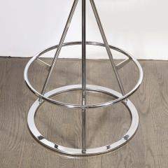 Set of 3 Mid Century Modern Chrome and Gray Leather Geometric Swivel Bar Stools - 1648551