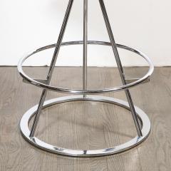 Set of 3 Mid Century Modern Chrome and Gray Leather Geometric Swivel Bar Stools - 1648586