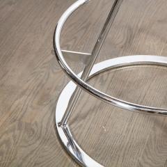 Set of 3 Mid Century Modern Chrome and Gray Leather Geometric Swivel Bar Stools - 1648588