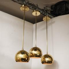 Set of 3 Mid Century Rounded Brass Pendant Chandeliers W Circular Cutout Detail - 4233722