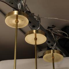 Set of 3 Mid Century Rounded Brass Pendant Chandeliers W Circular Cutout Detail - 4233723