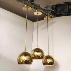 Set of 3 Mid Century Rounded Brass Pendant Chandeliers W Circular Cutout Detail - 4233728
