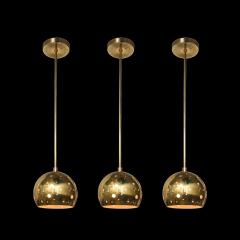 Set of 3 Mid Century Rounded Brass Pendant Chandeliers W Circular Cutout Detail - 4233736