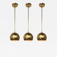Set of 3 Mid Century Rounded Brass Pendant Chandeliers W Circular Cutout Detail - 4237994