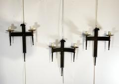 Set of 3 Neo Gothic wall light in wrought iron gilded with leaf France 1920 - 3646487