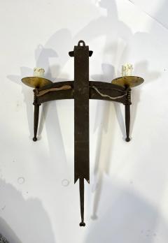 Set of 3 Neo Gothic wall light in wrought iron gilded with leaf France 1920 - 3646490
