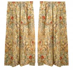 Set of 3 Pair of Floral and Bird Linen Drapes and 1 Valance - 4661129