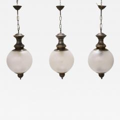 Set of 3 Pendant Lamps in Brass and Glass Italy 1960s - 3985501