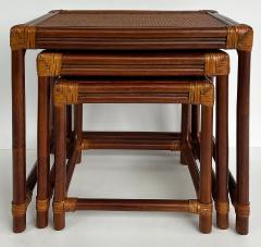 Set of 3 Vintage Rattan Grass Cloth Nesting Tables McGuire Manner - 4322309