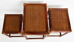 Set of 3 Vintage Rattan Grass Cloth Nesting Tables McGuire Manner - 4322326