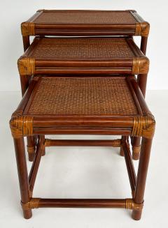 Set of 3 Vintage Rattan Grass Cloth Nesting Tables McGuire Manner - 4322338