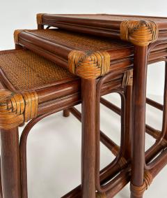 Set of 3 Vintage Rattan Grass Cloth Nesting Tables McGuire Manner - 4322343
