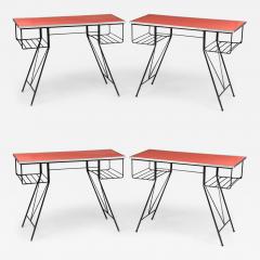Set of 4 American Mid Century Modern c 1950s Cast Iron and Pink Desk - 4222010