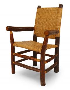 Set of 4 American Rustic Old Hickory Woven Arm Chairs - 1402318