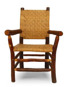 Set of 4 American Rustic Old Hickory Woven Arm Chairs - 1402319