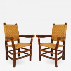 Set of 4 American Rustic Old Hickory Woven Arm Chairs - 1407797