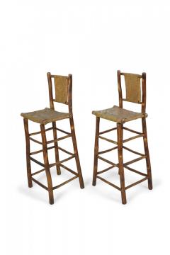 Set of 4 American Rustic Old Hickory and Willow Bar Stools - 4170490