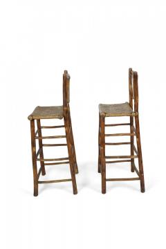 Set of 4 American Rustic Old Hickory and Willow Bar Stools - 4170492