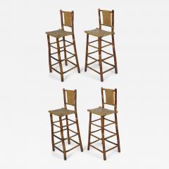 Set of 4 American Rustic Old Hickory and Willow Bar Stools - 4227203