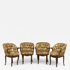 Set of 4 American Victorian Tufted Green Floral Pattern ArmChairs - 4186223