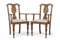 Set of 4 Anglo Indian Carved Hardwood and Inlaid Armchairs - 4170102