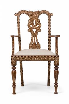 Set of 4 Anglo Indian Carved Hardwood and Inlaid Armchairs - 4170103