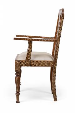 Set of 4 Anglo Indian Carved Hardwood and Inlaid Armchairs - 4170106