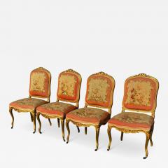 Set of 4 Antique French Louis XV Style Giltwood Aubusson Tapestry Chairs - 4426920