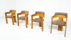 Set of 4 Armchairs Wood and Fabric Italy 1970s - 4534216