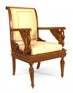 Set of 4 Austrian Neoclassic fruitwood inlaid walnut arm chairs - 709748