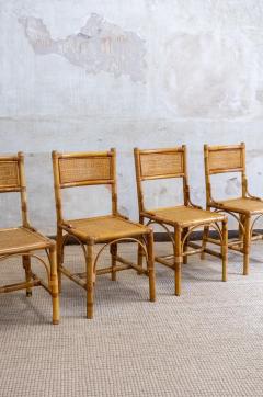 Set of 4 Bamboo and Rush Fabric Chairs Italy 1970s - 4662785