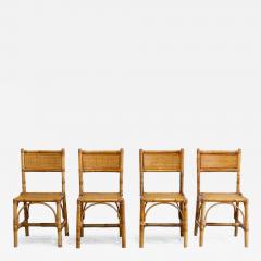 Set of 4 Bamboo and Rush Fabric Chairs Italy 1970s - 4680439