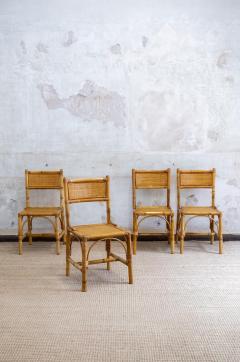 Set of 4 Bamboo and Rush Fabric Chairs Italy 1970s - 4688030