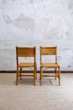 Set of 4 Bamboo and Rush Fabric Chairs Italy 1970s - 4688033