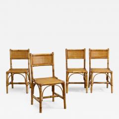 Set of 4 Bamboo and Rush Fabric Chairs Italy 1970s - 4689723