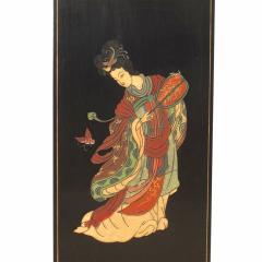 Set of 4 Chinese Black Lacquer Geisha Screen Panels - 4517748