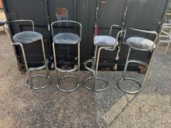 Set of 4 Chrome Luis Sognot Style Cantilever Barstools - 4519176