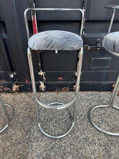 Set of 4 Chrome Luis Sognot Style Cantilever Barstools - 4519253