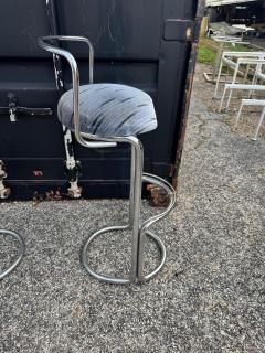 Set of 4 Chrome Luis Sognot Style Cantilever Barstools - 4519259