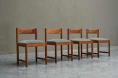 Set of 4 Dining Chairs in Solid Oak and Velvet Belgium 1960s - 4396240