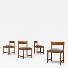 Set of 4 Dining Chairs in Solid Oak and Velvet Belgium 1960s - 4402817