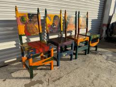 Set of 4 Disenos Caaesa Paul Gaugin Styled Hand painted Side Chairs - 4424129