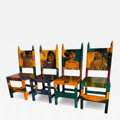 Set of 4 Disenos Caaesa Paul Gaugin Styled Hand painted Side Chairs - 4426782