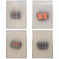 Set of 4 Domoto Hisao Japanese Works on Paper with Orange Marking - 4516502
