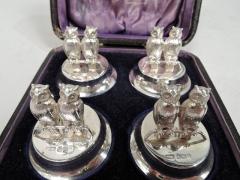Set of 4 English Edwardian Figural Wise Bird Owl Place Card Holders - 3753630