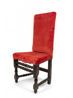 Set of 4 English Renaissance Red Velvet Chairs - 1419107