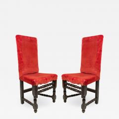 Set of 4 English Renaissance Red Velvet Chairs - 1421215